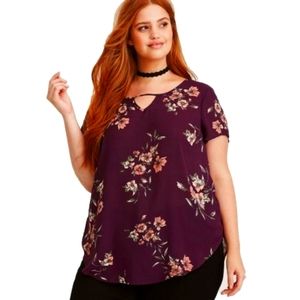  TORRID Brown Floral Keyhole Georgette Blouse
